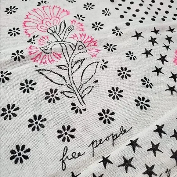 Free People IvoryPink & Black Floral Gauze Mesh  hobo tote - Picture 2 of 3